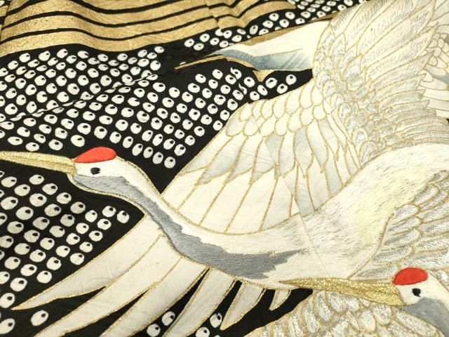 鹿の子飛鶴文 黒地