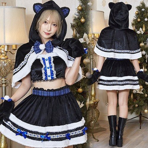 キャットサンタ 篠崎こころ×ファンメイド サンタ コスプレ 黒猫 クロネコ レディース 大人女性用 クリスマス 衣装 コスチューム キュート イベント _907886