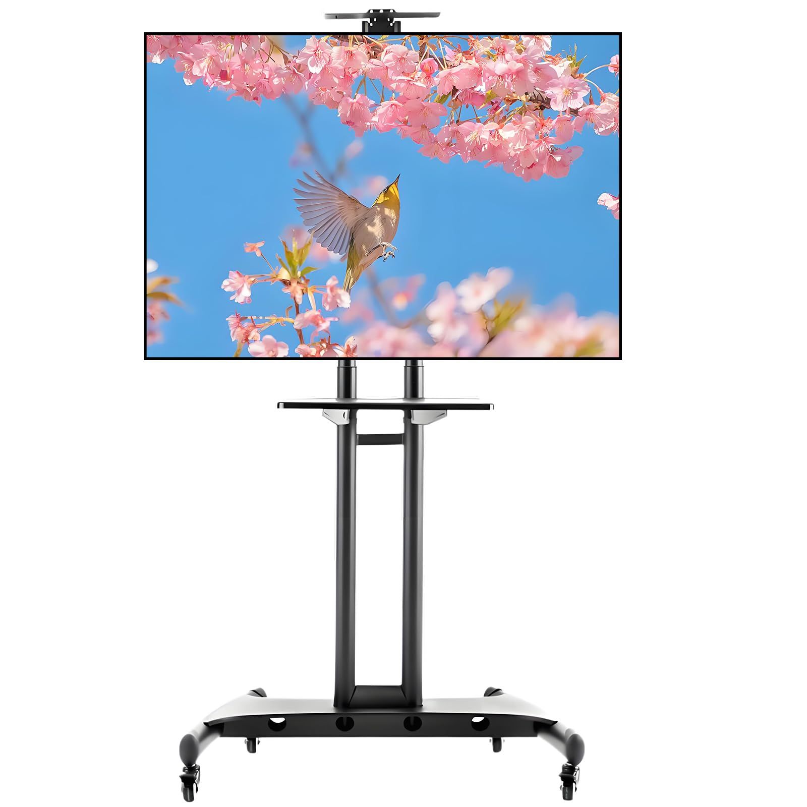 大 32~75インチ対応 VESA600*400mm 二重支柱設計 ハイタイプ キャスター付き 可動式テレビ台 壁寄せ 高さ調整 tvスタンド テレビスタンド 耐荷重45.5kg 家庭生活|学校|ビジネス展示用|会議室業務用 timiland ブラック