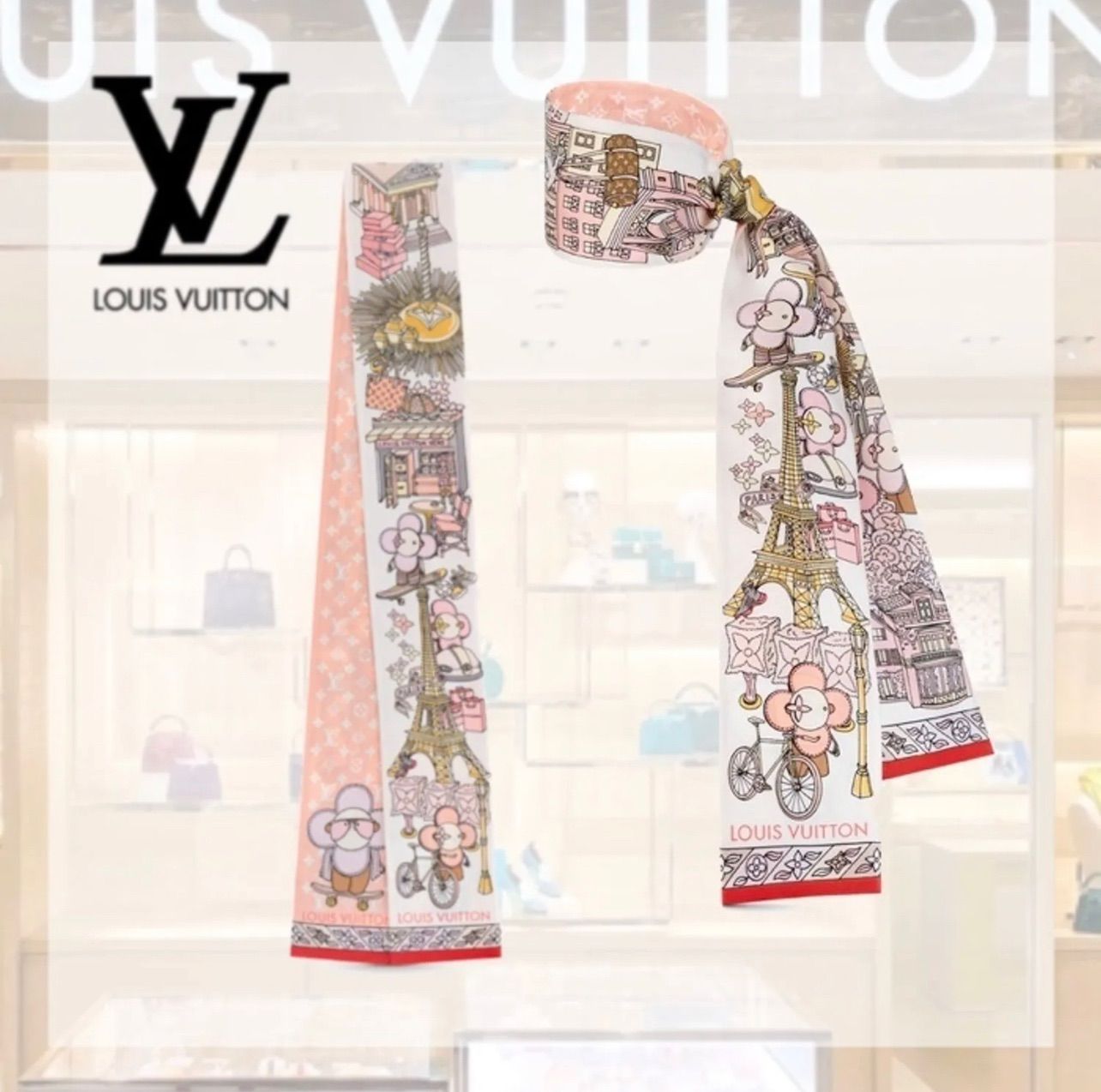 未使用】LOUIS VUITTON スカーフ\u0026バンドー ヴィヴィンヌ シルク