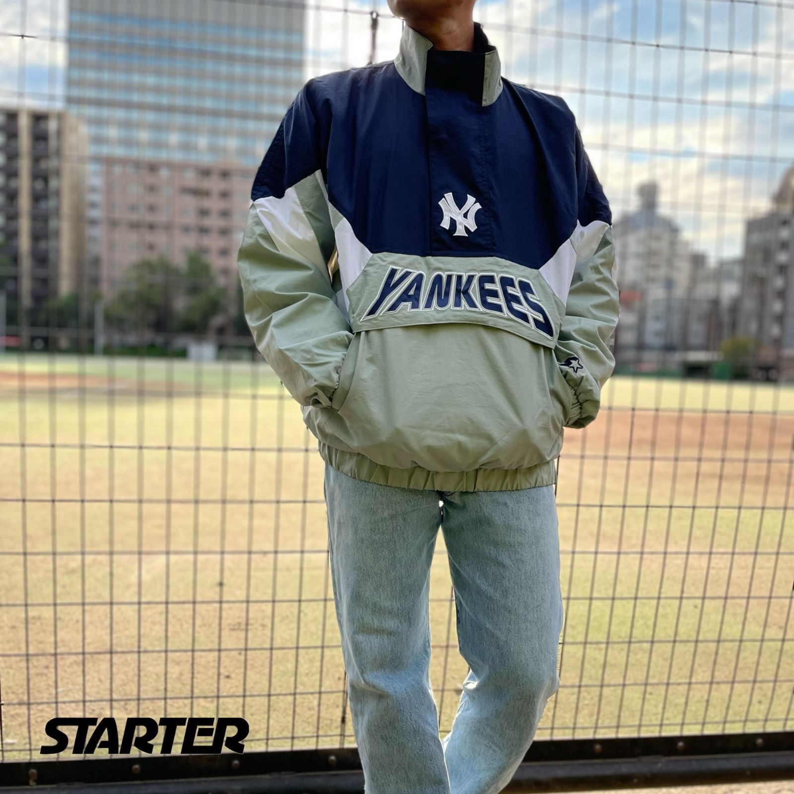 STARTER×MLB ニューヨークヤンキース 刺繍 ナイロン プルオーバー