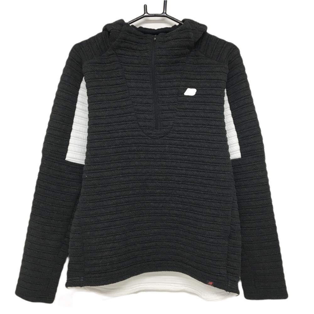 ニューバランスゴルフ フーディ黒×白 ボーダー凹凸生地 ハーフジップ　サイズ6 ニューバランスゴルフ フーディ黒×白 ボーダー凹凸生地 ハーフジップ