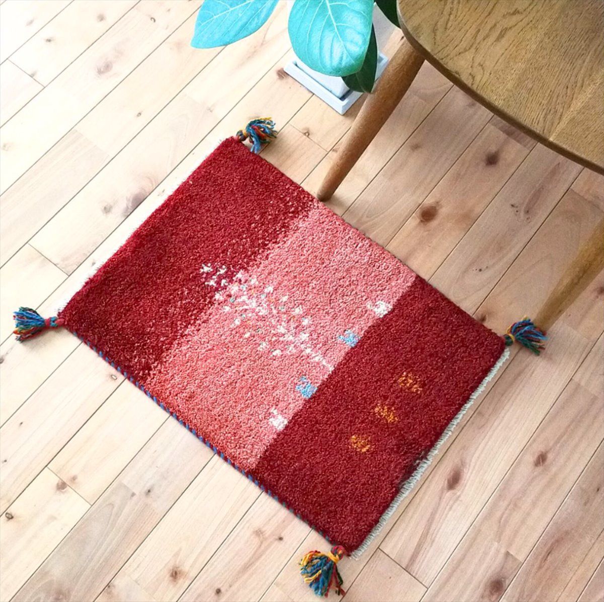 目玉品 ペルシャ ギャッベ 玄関マット小 58x44cm 茜色 桃色 糸杉 NN19534s