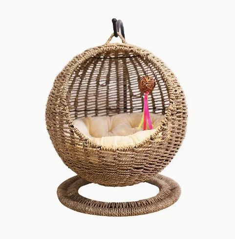 半閉鎖ペットハンモック猫の巣猫のケージ丸い猫の吊り猫のベッドバスケットラットン夏の猫のハンモック
