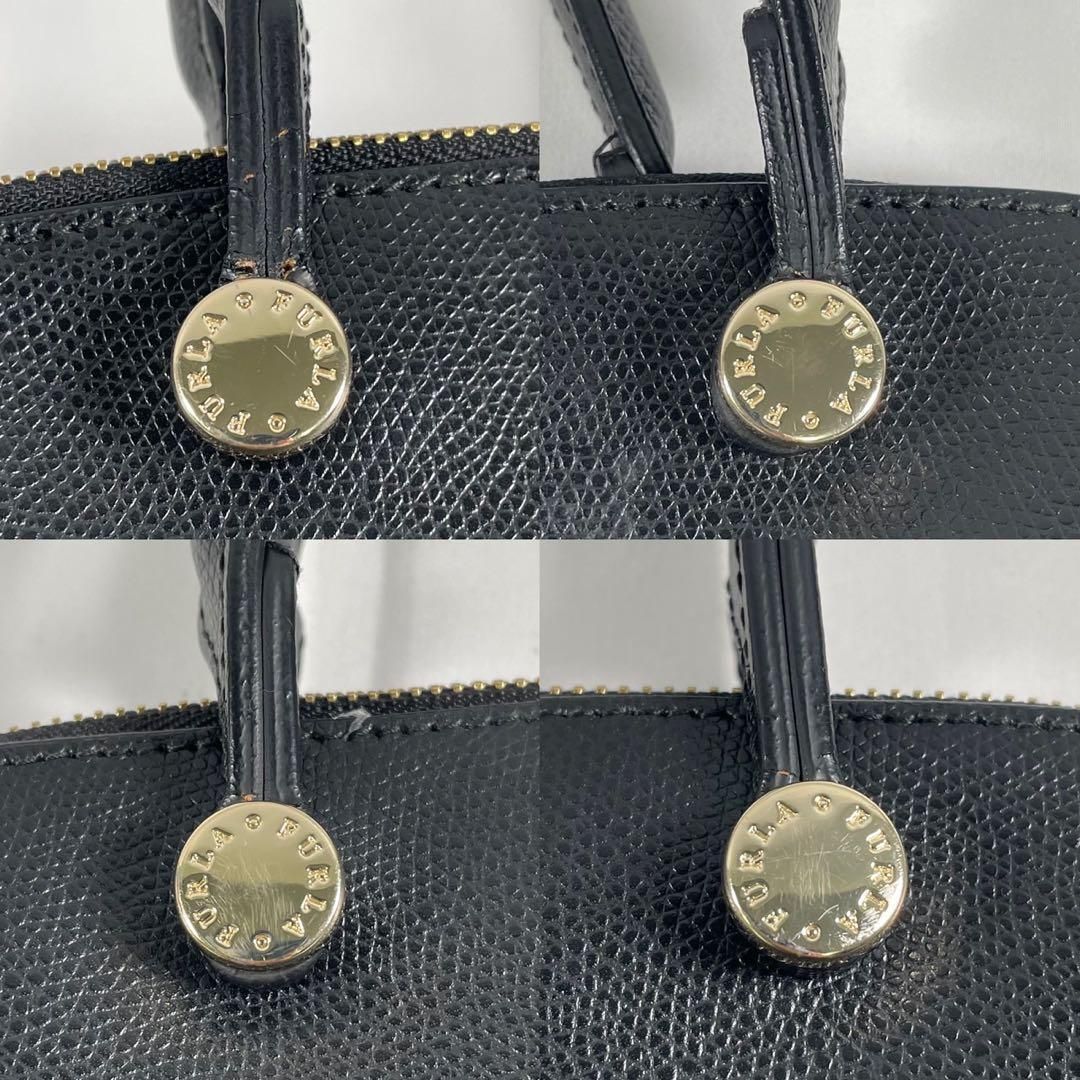 美品】フルラ ハンドバッグ パイパー ゴールド ロゴ 金具 ブラック 美 