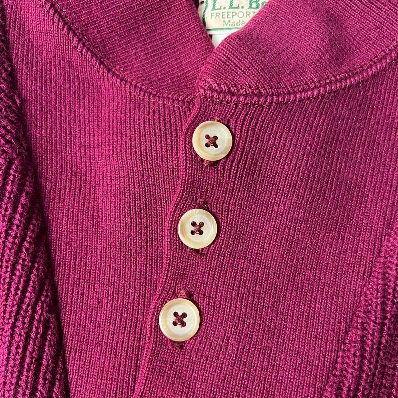 90s USA製 LLBean ヘンリーネック アーミー タイプ コットン ニット