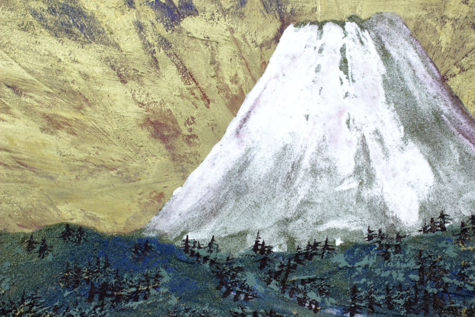 加山又造 「日の富士」 肉筆日本画20号 百貨店シール 富士山 風景画 唐