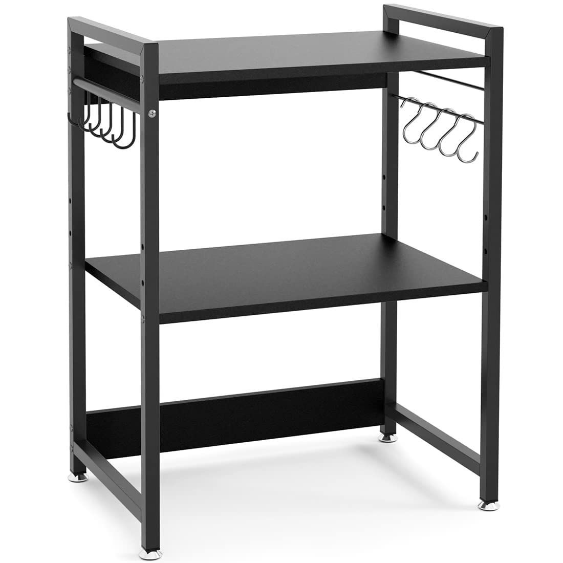 新着商品 レンジラック トースターラック キッチンラック フック付き 可動棚付き レンジ台 キッチン 収納棚 ラック 食器棚 レンジ上ラック レンジボード アジャスター付き ブラック 幅53×奥行36×高さ72cm