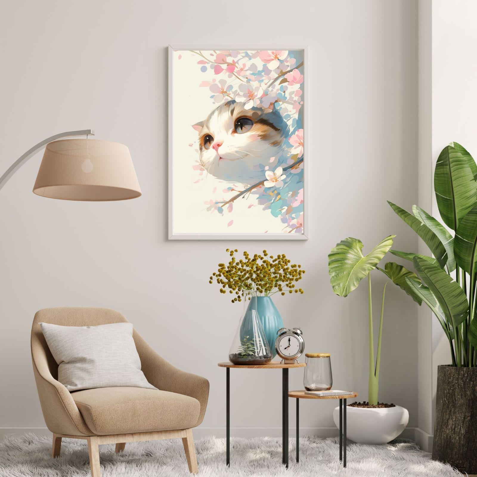  桜猫戯舞 - スコティッシュフォールド No.1 桜 花見 春 花びら 子猫 猫 キャット ペットロス うちの子 記念日 アートポスター 犬の絵 犬のイラスト ギフト プレゼント 猫雑貨 オーナーズグッズ 猫用品