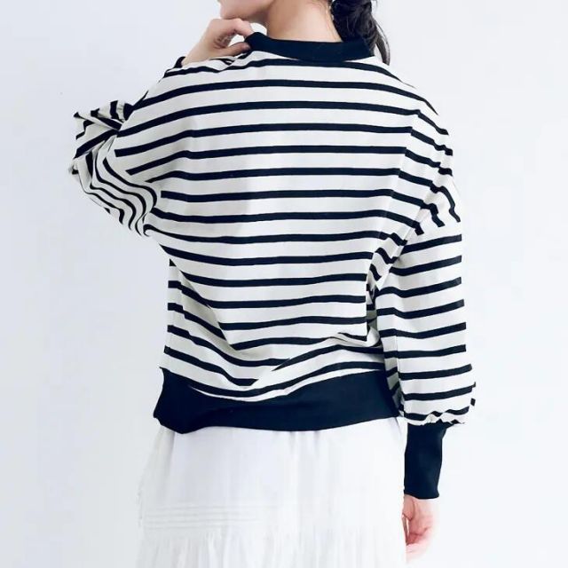 MAGALI | ハイゲージコットン・バスクボーダーカットソー (アイボリーx