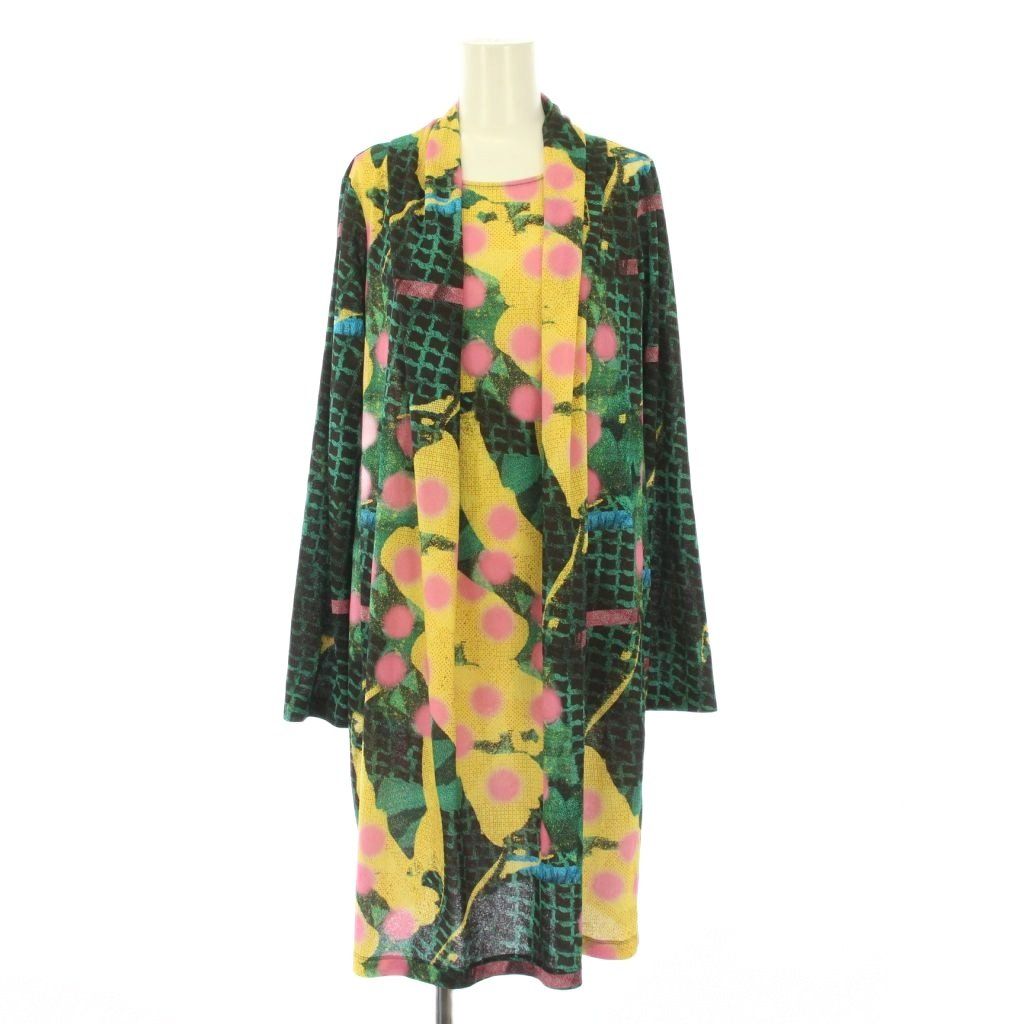 ヒロココシノ HIROKO KOSHINO アートモチーフ立体タックチュニック ワンピース ひざ丈 長袖 クルーネック ストレッチ 総柄 38 マルチカラー RHPEA-24590 |BB