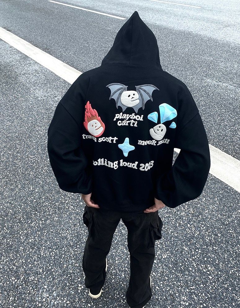 Broken Planet  趣味のハートプリント発泡アルファベット重ポンド高街裏起毛連帽 パーカーカップルモデル パーカー