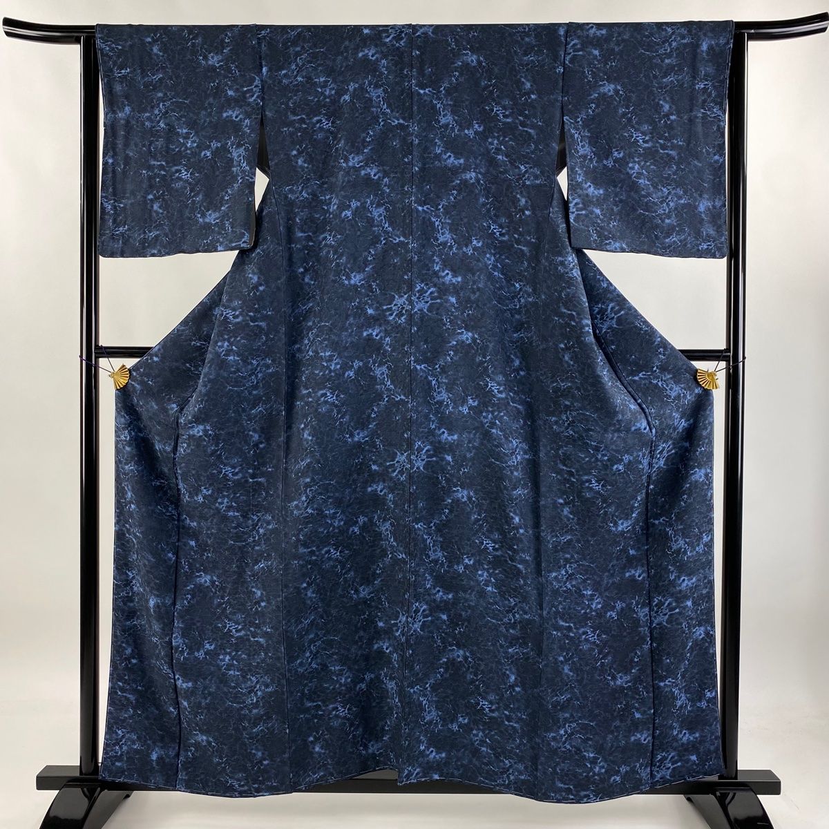 小紋 身丈157cm 裄丈64cm M 袷 幾何学模様 青灰色 正絹 名品