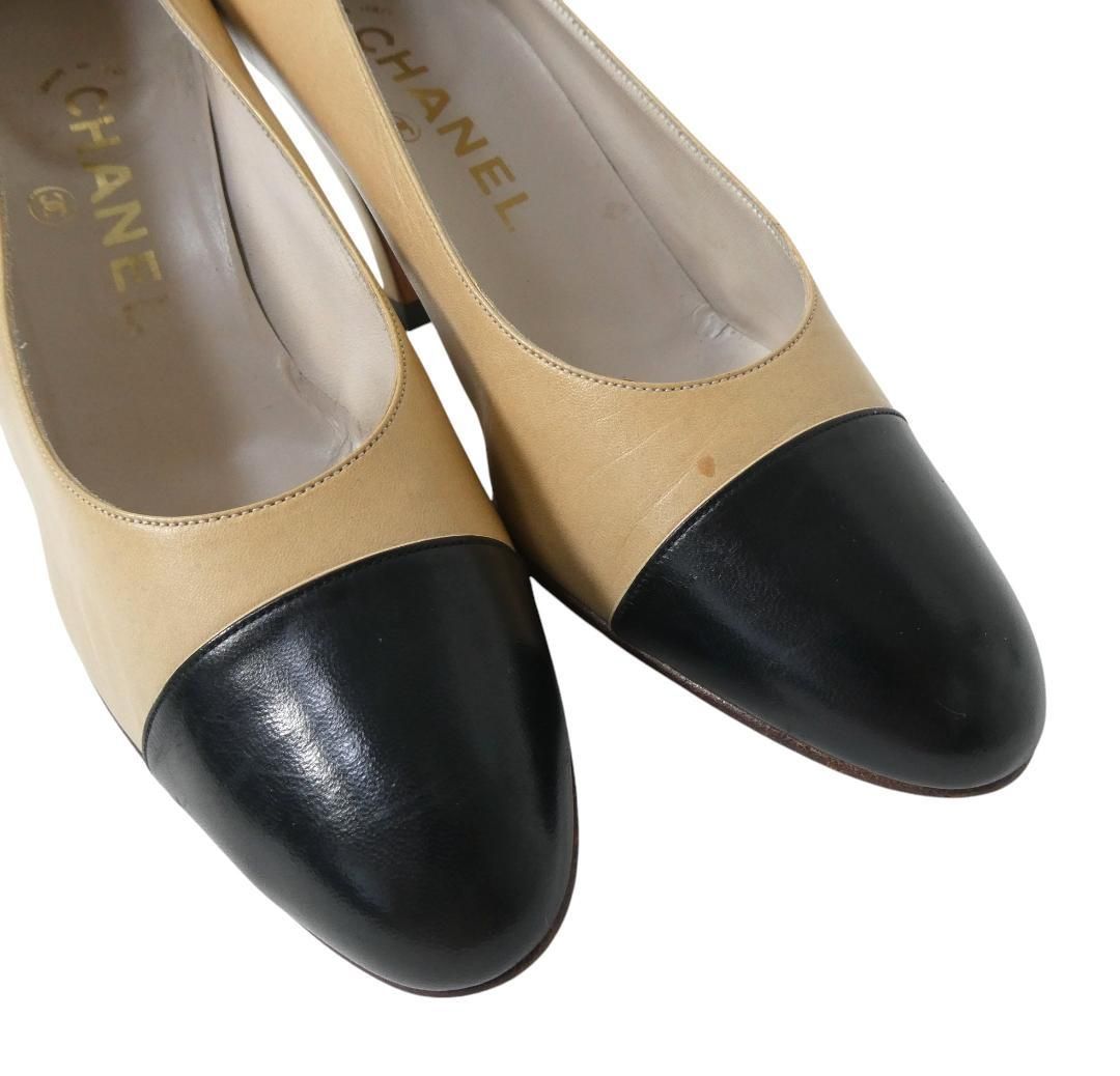 CHANEL シャネル サイズ35 約22㎝ バイカラー レザー ラウンドトゥ
