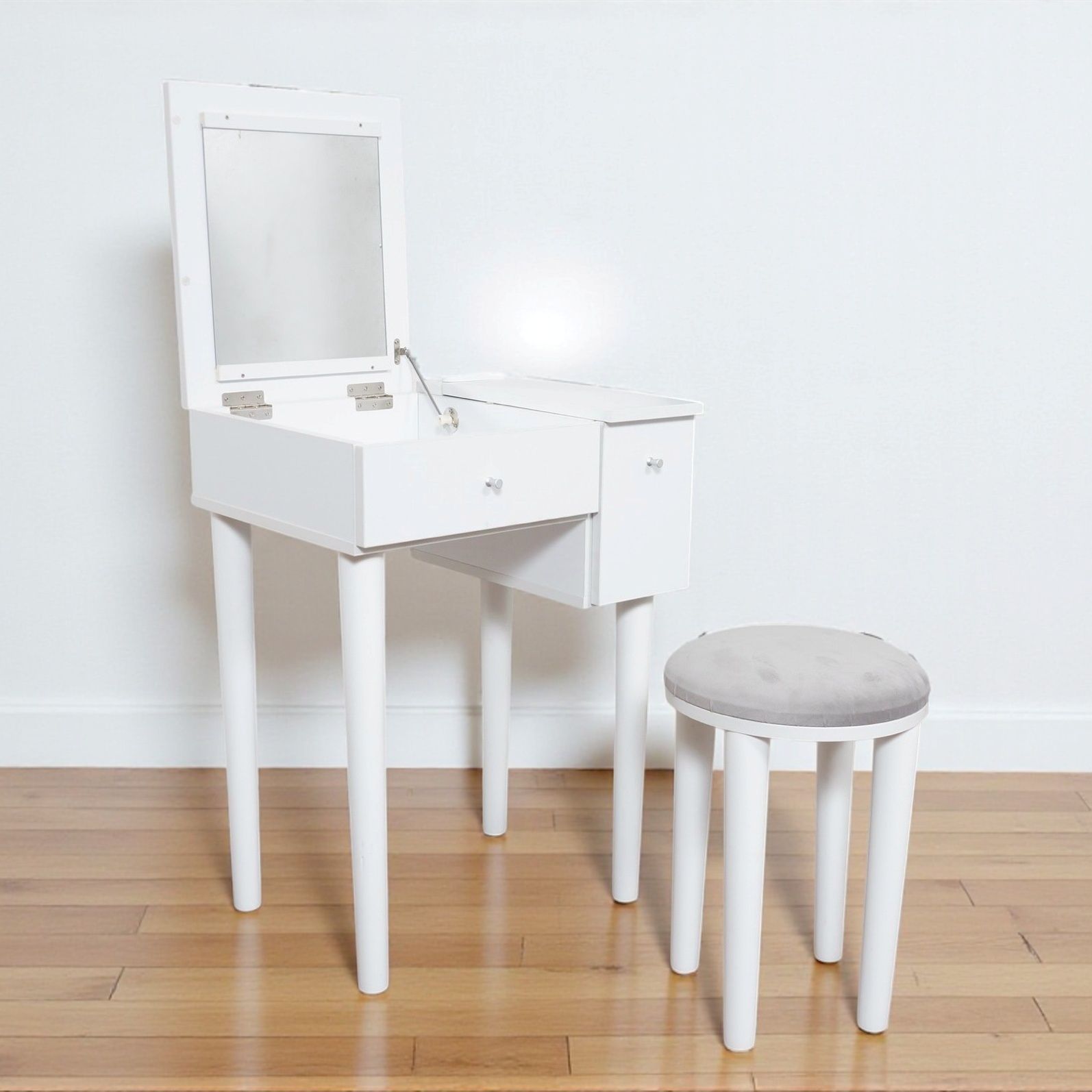 K 2WAY ドレッサー デスク スツール付 白 コンセント付 収納 ホワイト ロングボトル収納