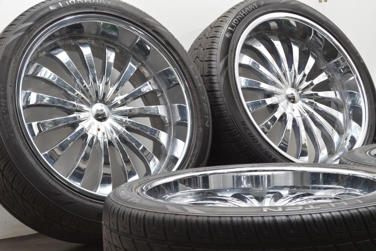 26インチ 大口径 エリートマックス 26in 11J ±0 PCD165 8穴 8H ライオンハート LH-TEN 315 40R26 ハマー H2 メッキホイール 現状販売
