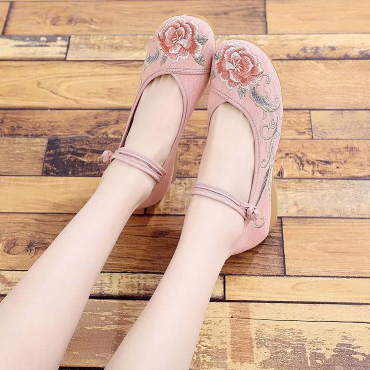 チャイナシューズ 刺繍 花柄 パンプス レディース ローヒール