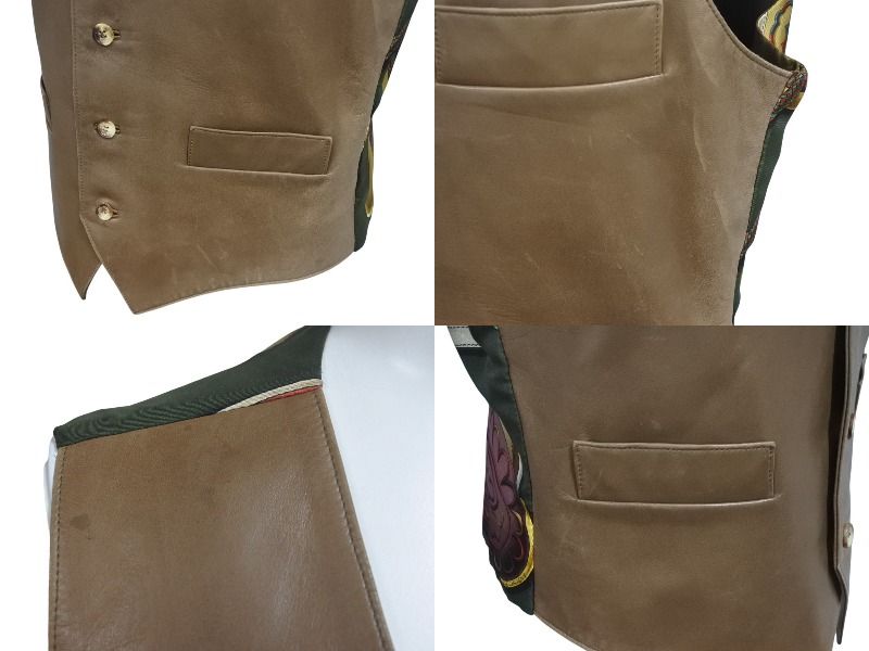 HERMES エルメス ベスト サイズ50 レザー ラムスキン シルク ブラウン  