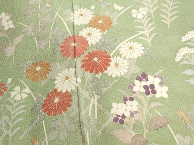 平和屋着物●創業460年・千總　訪問着　秋草文　金彩　鬼しぼ縮緬　高島屋扱い　正絹　逸品　CAAZ2864yc 平和屋着物○創業460年・千總 訪問着 秋草文 金彩 鬼しぼ縮緬 高島屋