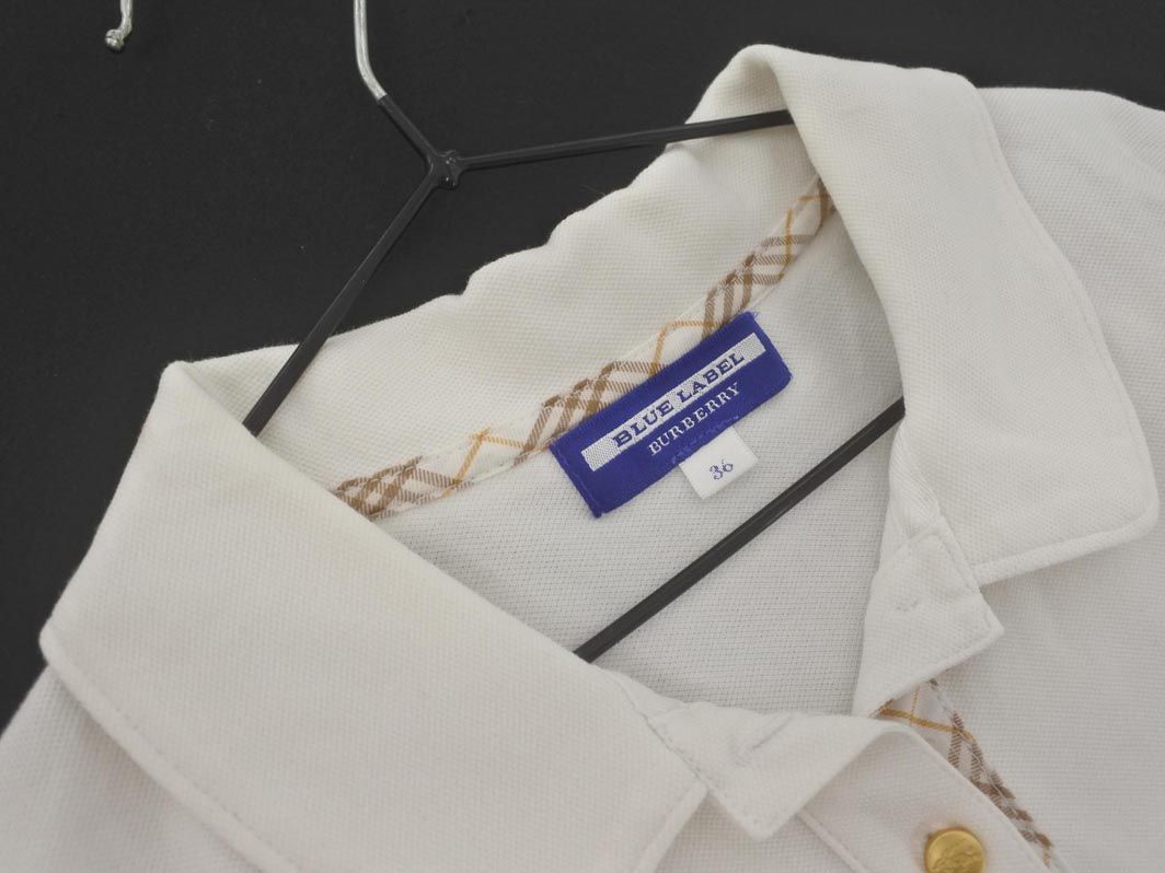 【BURBERRY BLUE LABEL】ホワイト ポロシャツ LL バーバリー ブルーレーベル ホワイト ポロシャツ フリル