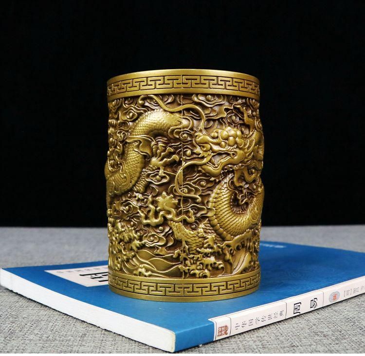 置物 銅器 盤竜の 筆箱 書道具 文房具 現代工芸品 美術品 置物