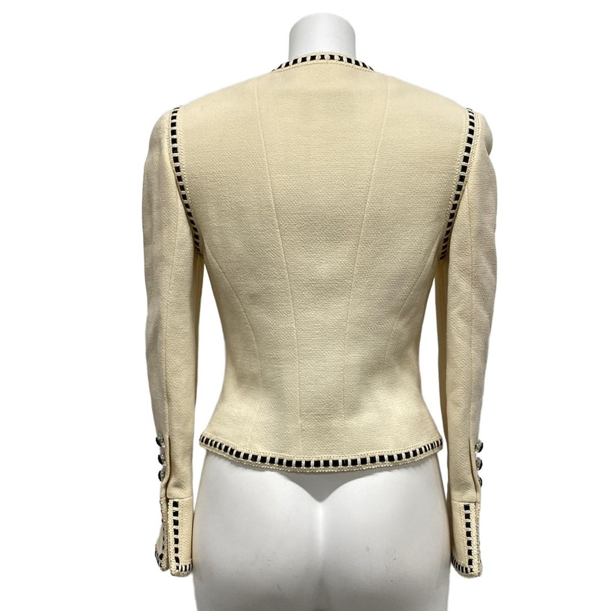 CHANEL シャネル ジャケット サイズ34 S レディース - 20770 アイボリー×黒 長袖 ダブル カメリアボタン オールシーズン ウール