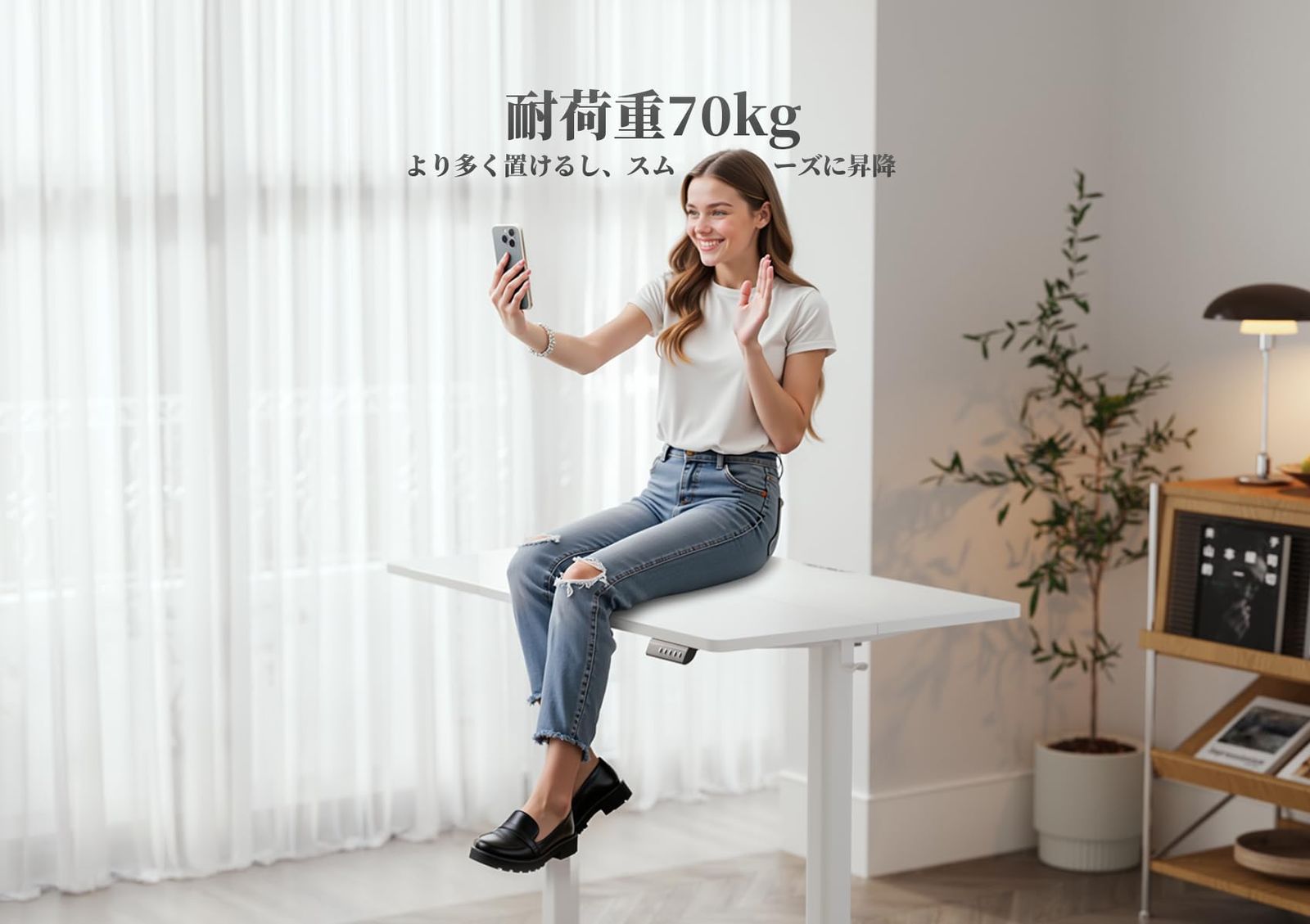 パソコンデスク 電動 昇降式 スタンディングデスク オフィスデスク 向け 幅100cm 奥行き60cm 昇降デスク ホワイトフレーム ホワイト天板 Claiks