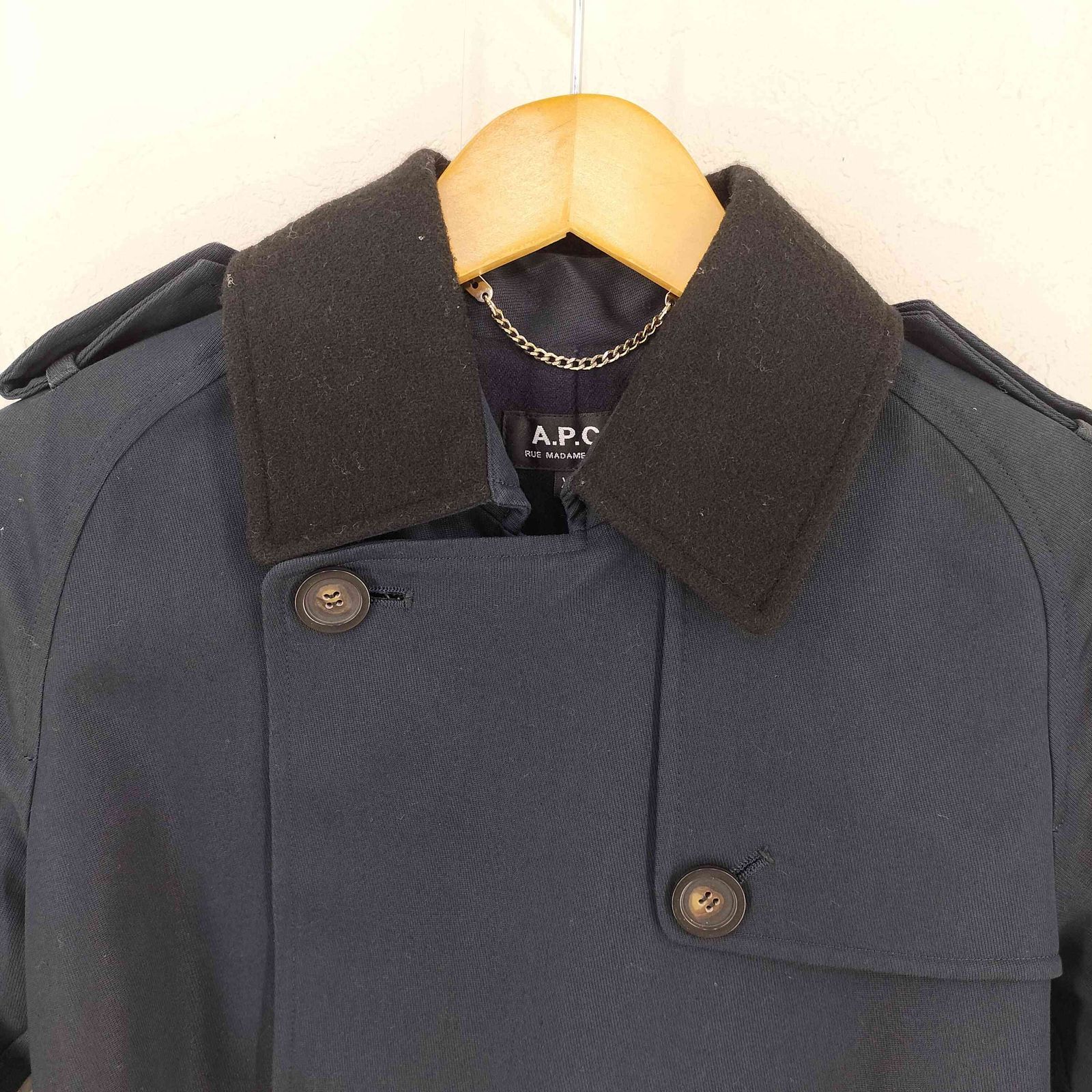 フランス製   A.P.C.   牛革レザー切替・メルトンコート   メンズXS フランス製 A.P.C. 牛革レザー切替・メルトンコート メンズXS