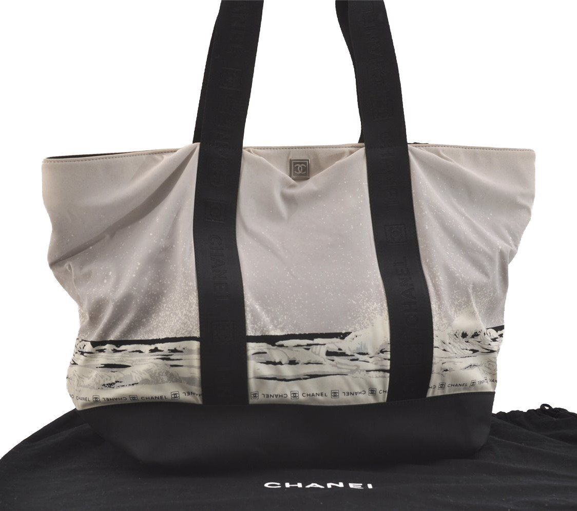 CHANEL シャネル スポーツ ライン ハイサマー ナイロン レザー CC トートバッグ グレー 3923J
