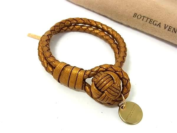 ♥ BOTTEGA VENETA ボッテガヴェネタ イントレチャート レザー ブレスレット バングル ゴールド系 FS4741