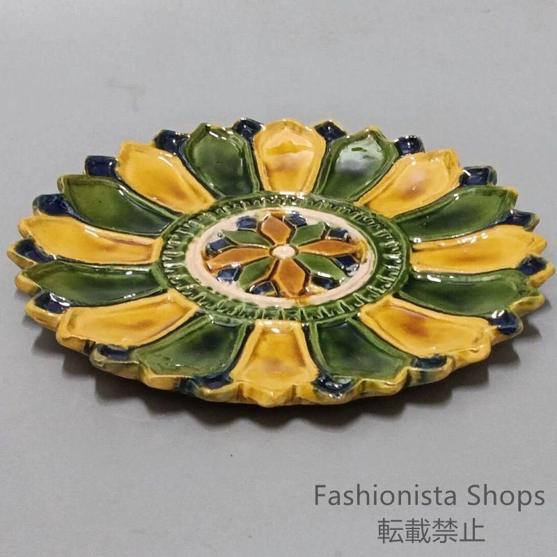 焼物三彩盤唐花口盤 景徳鎮 陶磁器 装飾品 現代工芸品 美術品 置物ml330cp9