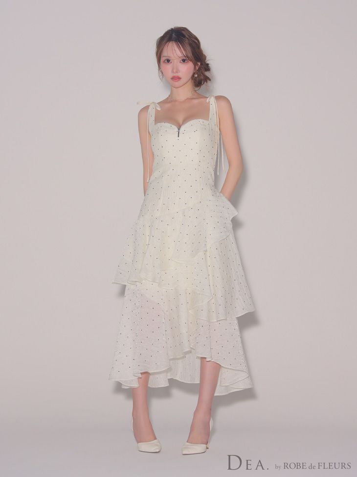 ホワイトフリルティアードドレス S