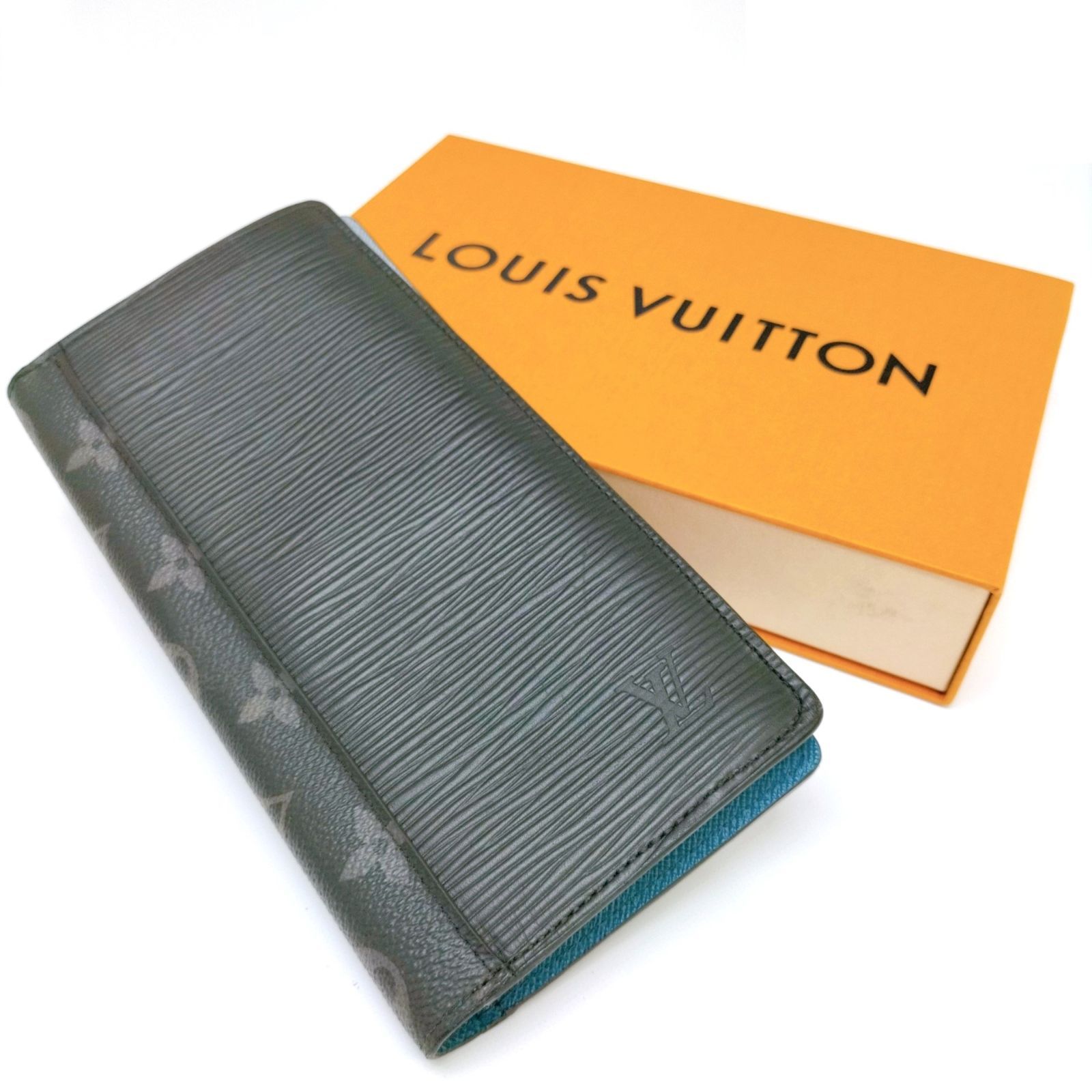 LOUIS VUITTON ルイヴィトン M67728 ポルトフォイユ ブラザ エピ×エクリプス 二つ折り財布 ブラック グレー ブルー 934
