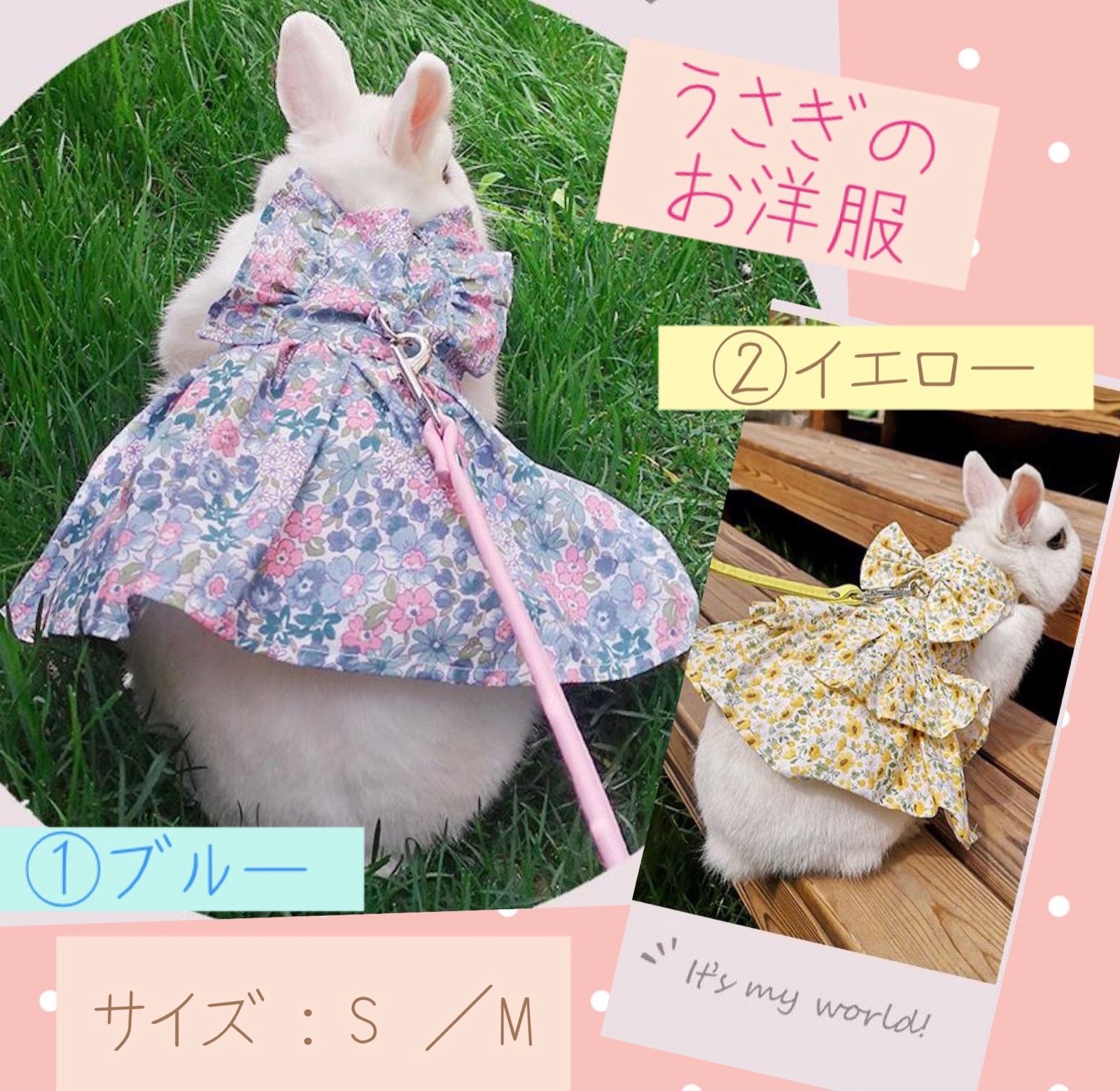 （レア）ペットワークス　うさぎい　お洋服付き 可愛いペットウェア♡うさぎのお洋服＋ハーネス（リード付） 2カラー2