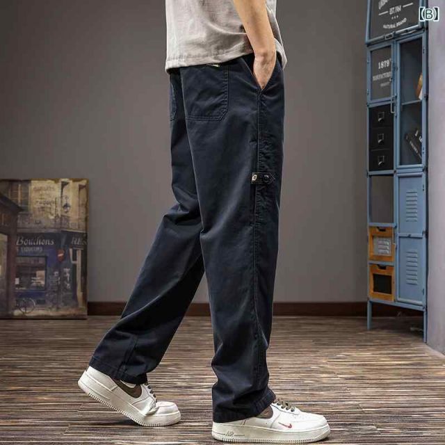  2 XL- メンズ ファッション 服 オシャレ シンプル 大 かっこいい 大きいサイズ ストリート 紳士服 レトロ アウトドア 夏 薄手 綿 カジュアル パンツ ストレート ワイド レッグ ロング その他 パンツ