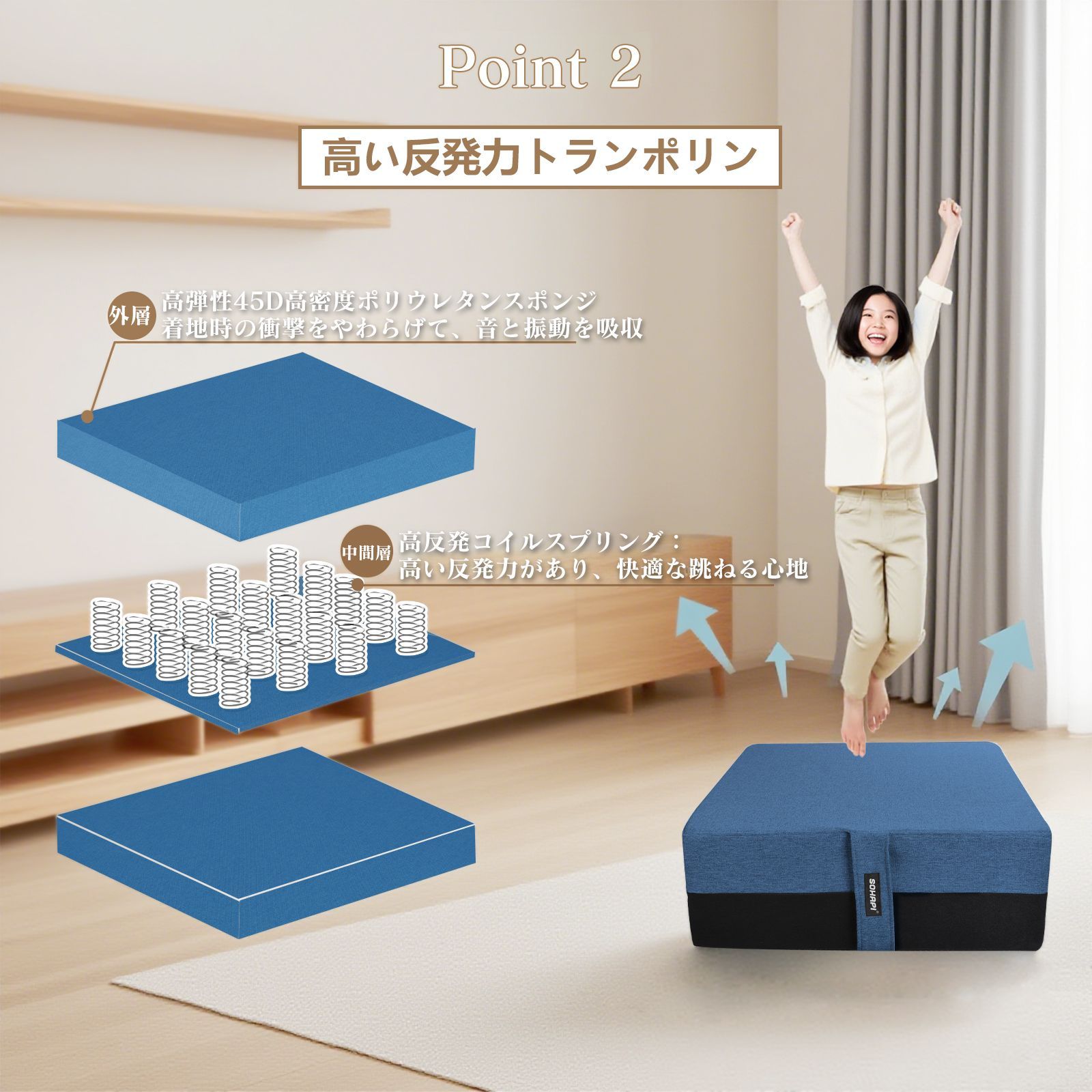 トランポリン クッション【65x65cm】大型 高反発 室内用 こども
