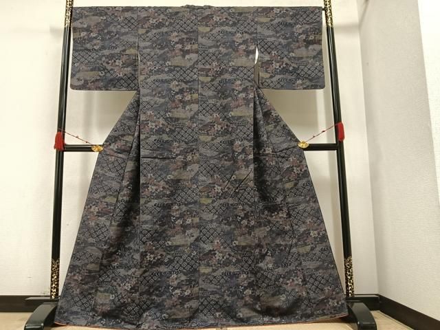 平和屋着物○上質な紬 間道 正絹 逸品 AAAV8904ma 平和屋着物▽