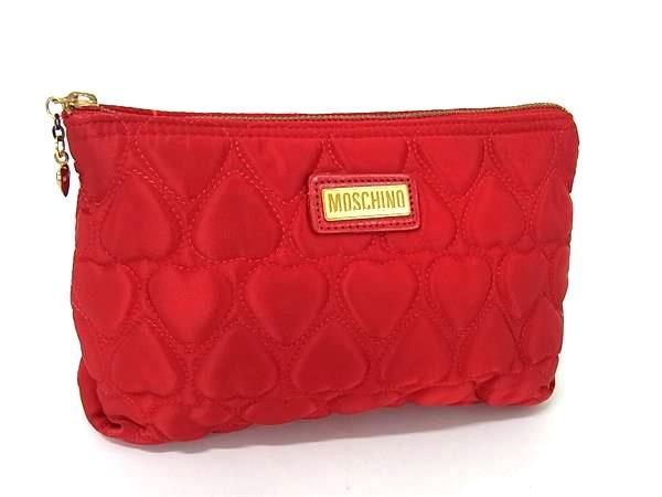 □美品□ MOSCHINO モスキーノ ハート柄 ナイロン マルチケース