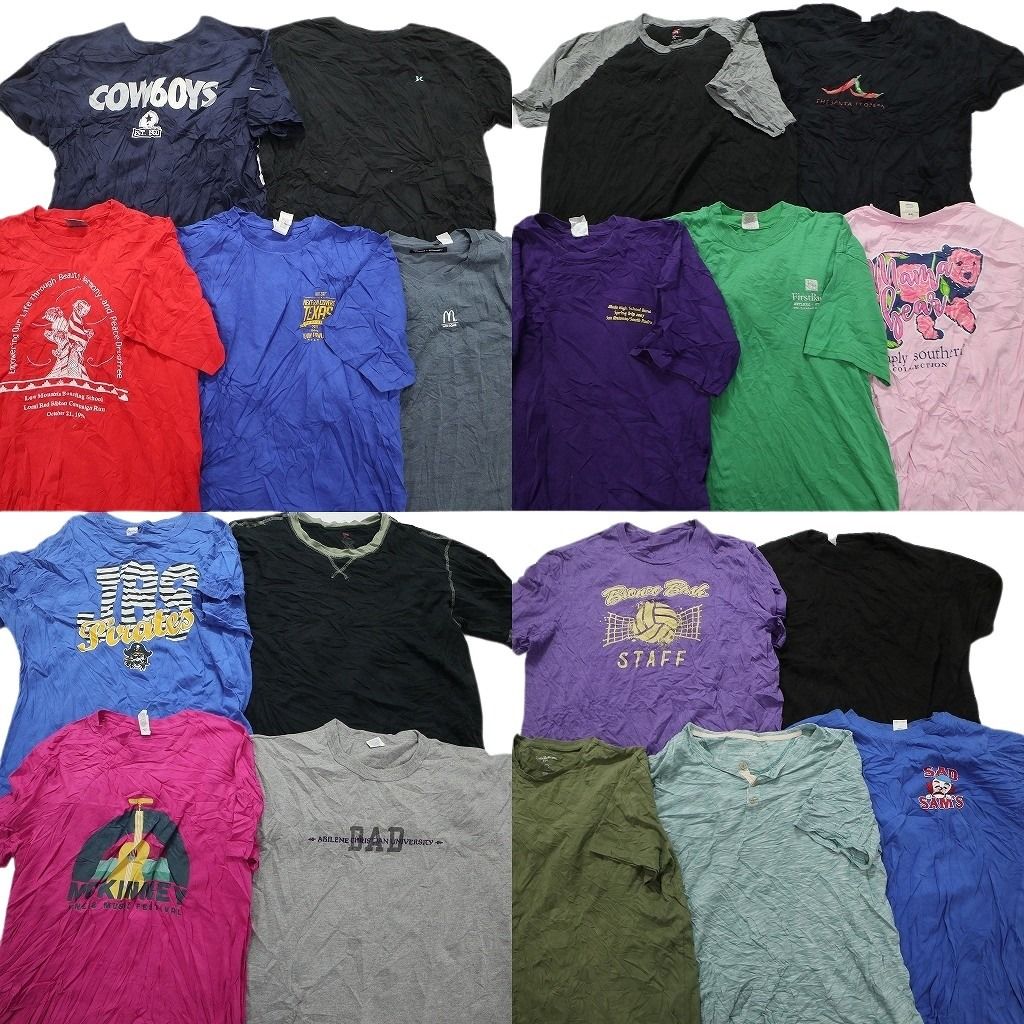 古着卸 まとめ売り カラーmix プリント 半袖Tシャツ 19枚 (メンズ XL ) 無地 ハーフボタン ラグランスリーブ ワンポイント イラスト MS4079