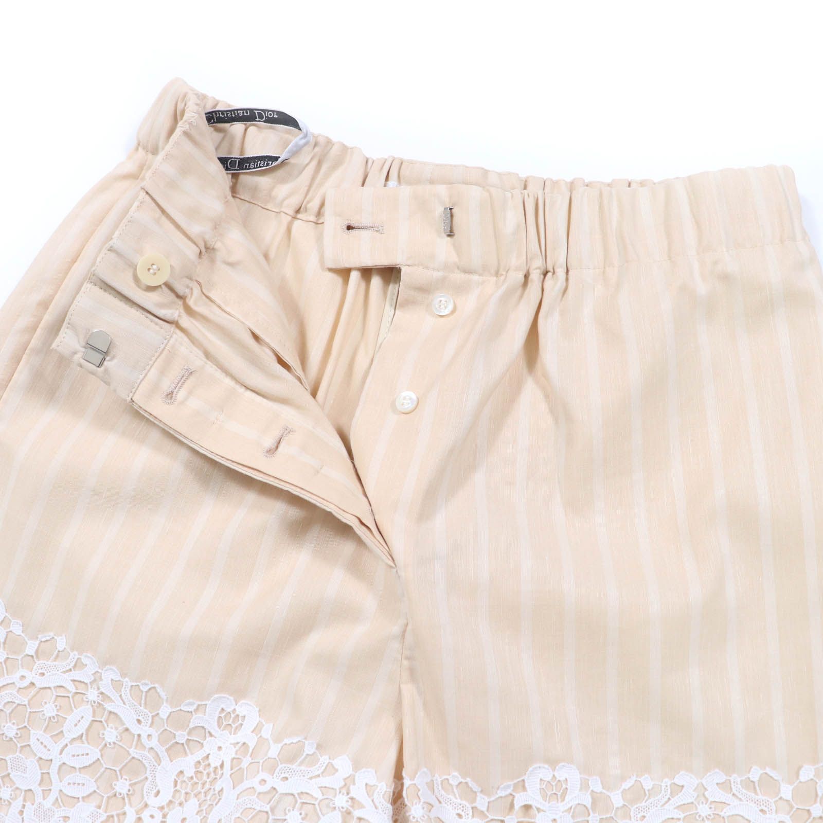 Christian Dior クリスチャンディオール 23SS 321P05B3157 コットン リネン bee刺繍 レースストライプデザイン ショートパンツ ベージュ 38 イタリア製 レディース DECORATOM_COM_BR