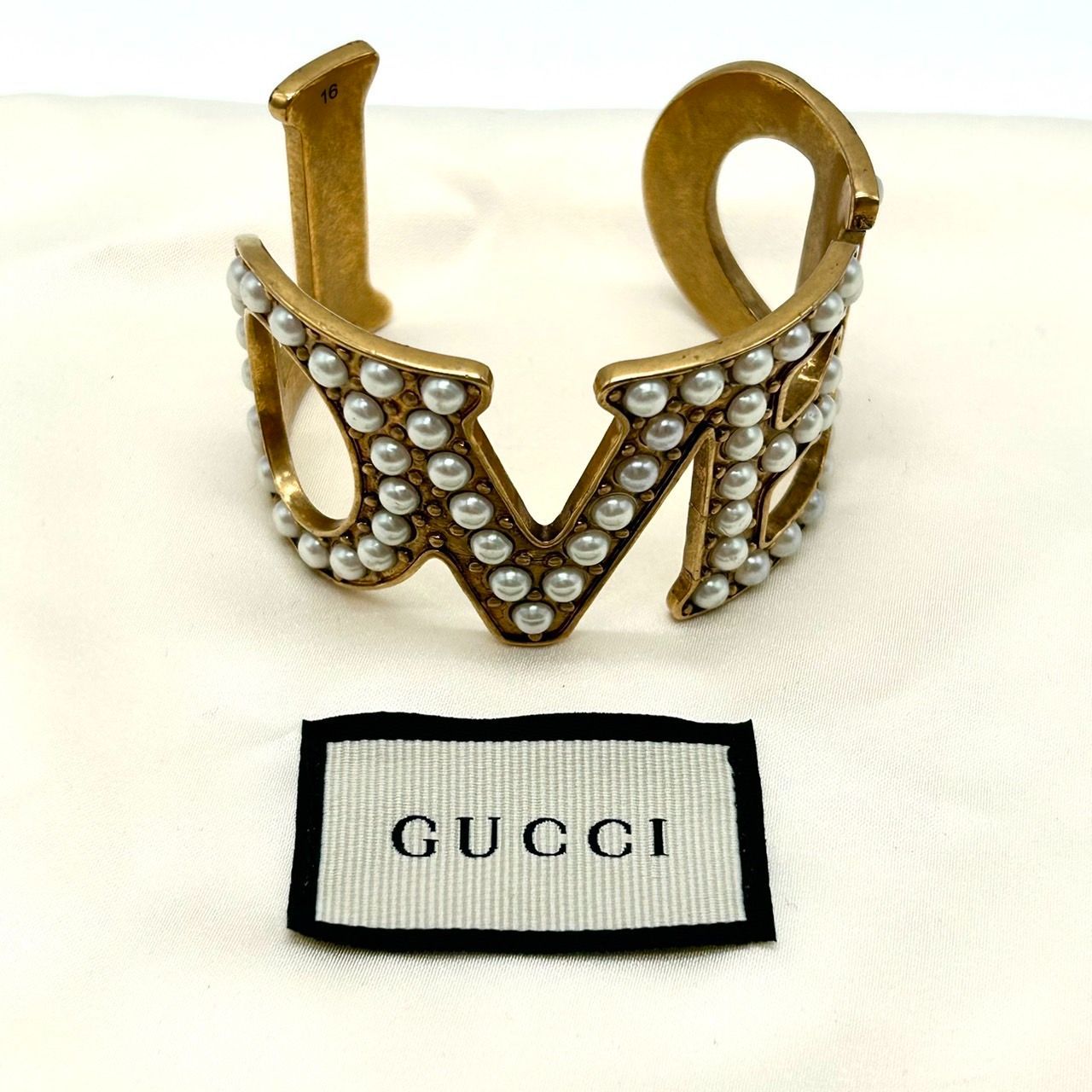 極美品 グッチ バングル ブレスレット LOVED パールモチーフ ブロンズ 美品☆GUCCI グッチ バングル ブレスレット LOVED ビジュー