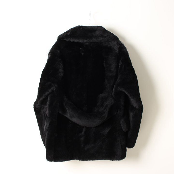 美品◯シープスキンムートンボアコート羊革ブラック古着 極美品 BLAMINK ブラミンク 羊革 シープムートン 4ボタン ダブル