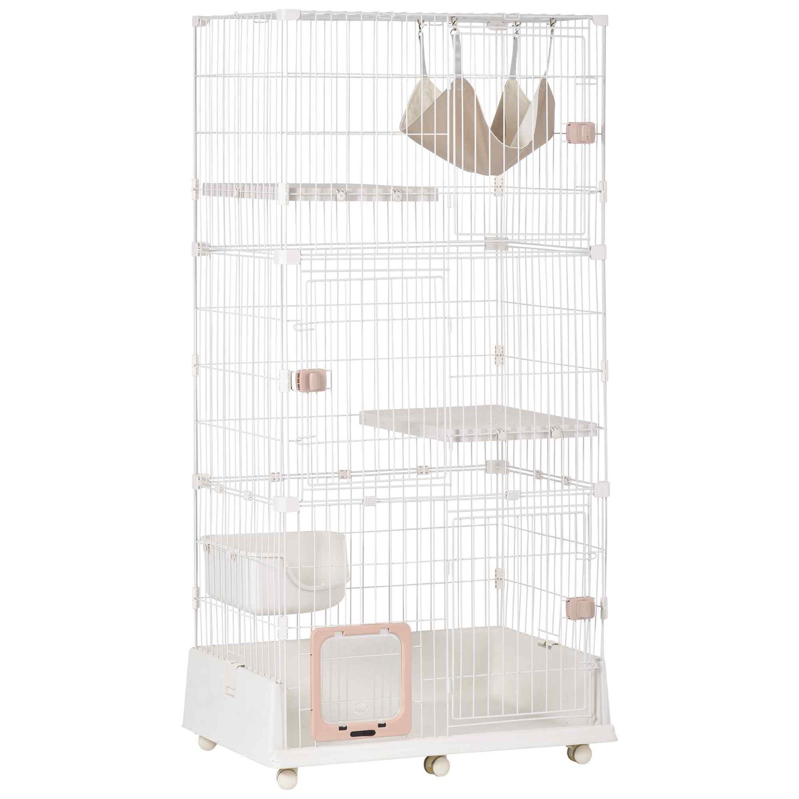 キャットケージ　キャットゲージ　3段　猫用品　グレー　ペットケージ 猫 ケージ ゲージ 3段 ペットケージ 猫ケージ ハンモック付き 猫