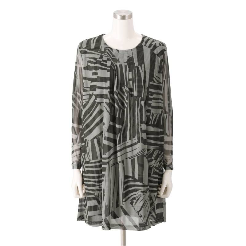 day to day 線遊びのプリントレイヤードチュニック グレー S