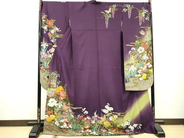 正絹　振袖　7枚　まとめ売り　リメイク用　蝶々　花　刺繍 No.252 【ご好評により完売】【正絹 手絞り刺繍】鮮やかに