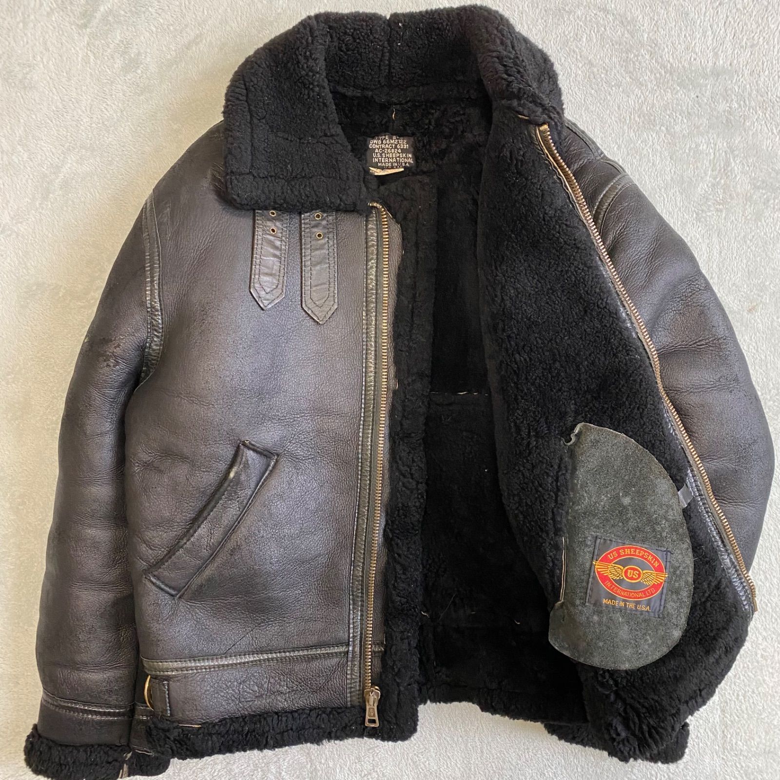 US.SHEEPSKIN 米国製 B-3 リアルムートン ボマージャケット 40 希少【US SHEEPSKIN B-3】 international B-3 ジャケット