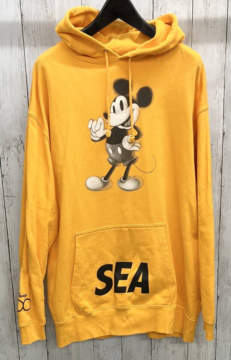 WIND AND SEA × DISNEY プルオーバーフーディ ウィンダンシー ディズニー Mickey Mouse Hoodie パーカー ミッキーマウス イエロー XL