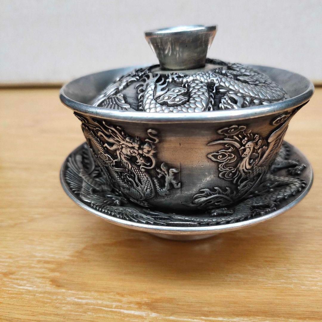 銅製 龍鳳茶器 湯呑 茶杯 蓋付 煎茶道具 飲茶食器