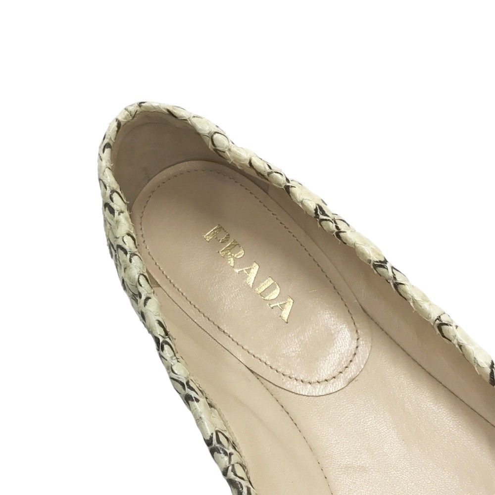 PRADA ベージュ フラットシューズ PRADA プラダ フラットシューズ リボン パイソン ベージュ系 39