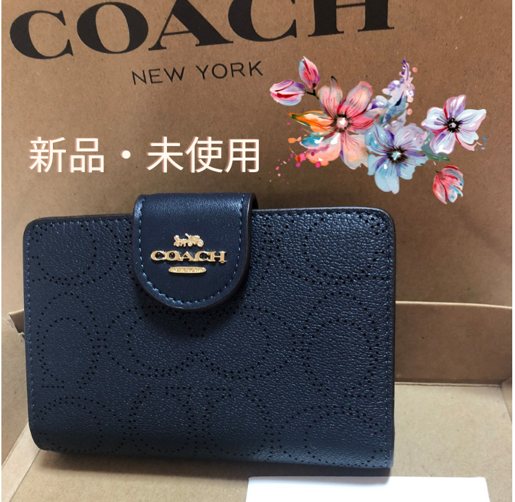 COACH コーチ 二つ折り財布＊ドット ネイビー 紺 レディース 新品 067